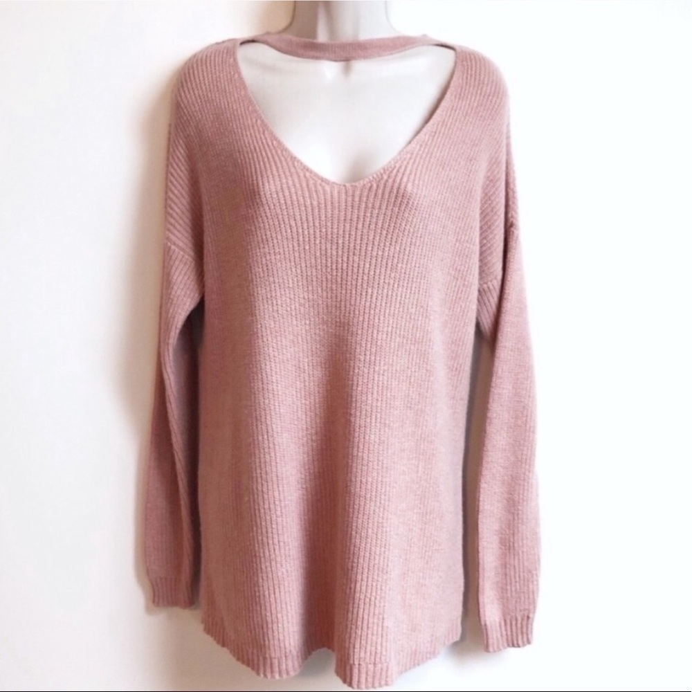 🆕 American Eagle blush pink knit long sleeve pullover tunic cho…